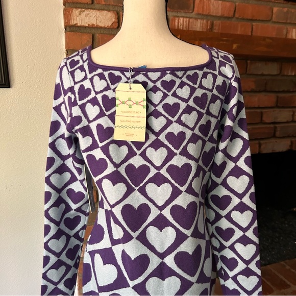 NWT FARM Rio x Anthropologie Geo Heart Knit Long Sleeve Midi Sweater Dress Sz L - Picture 9 of 12